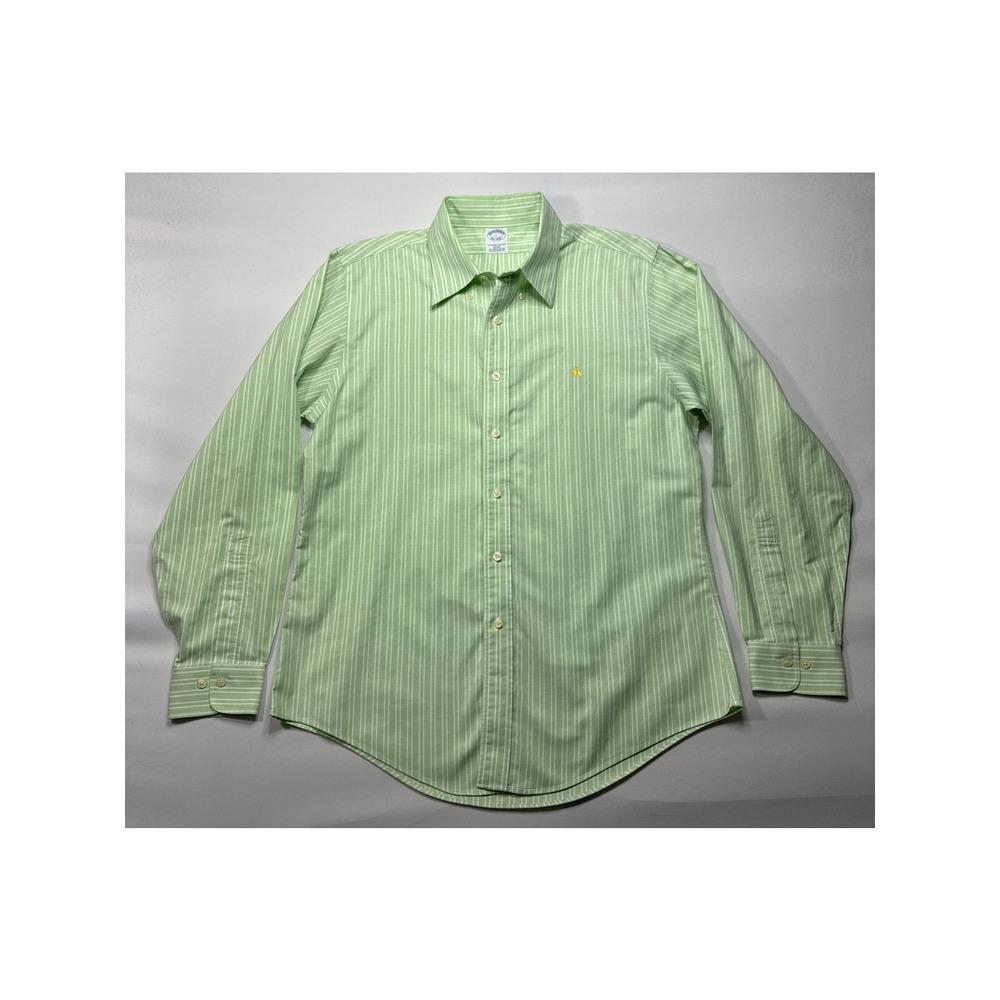 Brooks Brothers Men's Long Sleeve Green Striped‎ Button Up Dress Shirt - Size L